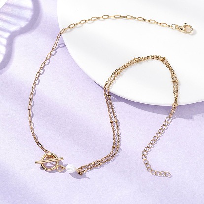 304 Цепочка из нержавеющей стали с натуральным жемчугом и застежками без застежек, белые