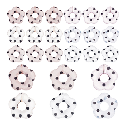 24Pcs 6 Colors Transparent Resin Cabochons, Flower with Spot Pattern
