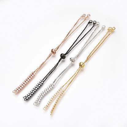 Adjustable Brass Micro Pave Cubic Zirconia Chain Bracelet Making, Slider Bracelets Making