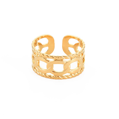 304 Stainless Steel Curb Chain Shape Open Cuff Ring for Women
