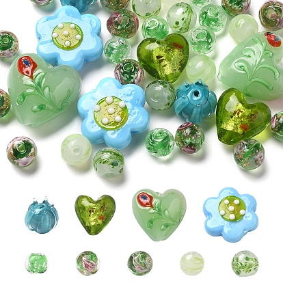 38 шт. 9 стили бусины ручной работы из серебряной фольги в технике лэмпворк, разнообразные