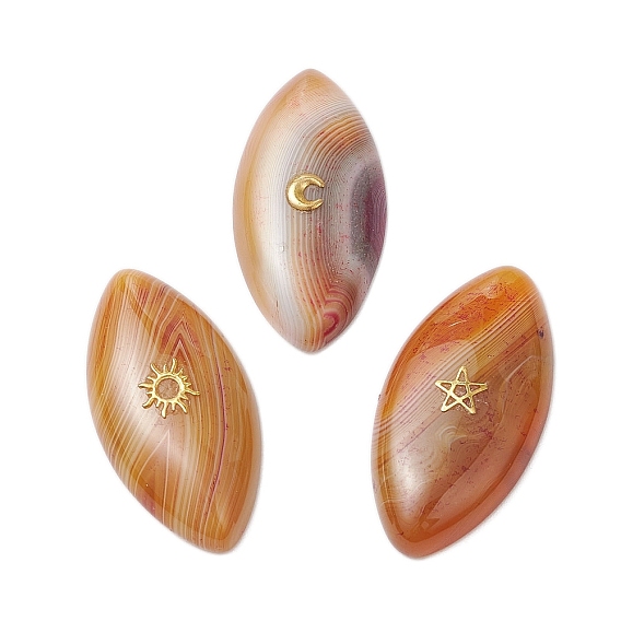 3шт. 3 стили окрашенные натуральные бразильские агаты кабошоны, конский глаз с латунными солнечными звездами, лунными ломтиками, золотые