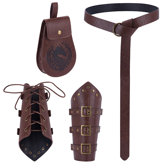 Imitation Leather Waist Belts & Bag, Medieval Viking Renaissance Accessories, with Alloy Findings