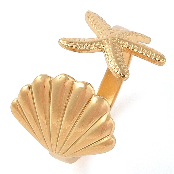 Ионное покрытие (ip) 304 открытые манжеты из нержавеющей стали в форме морской звезды и ракушки для женщин