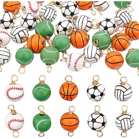 32шт 2 подвески и подвески из натурального дерева в стиле коннекторов, с настоящей позолоченной медной проволокой 18k, круглая с рисунком в виде шара, набор для поиска ювелирных изделий своими руками