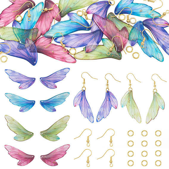 Наборы для изготовления сережек своими руками, включая прозрачные подвески из эпоксидной смолы с крыльями, открытые прыжковые кольца латунные прыжковые кольца, Латунные крючки для сережек