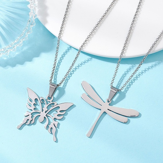 2 шт. 2 стили 201 кулон в виде бабочки и стрекозы из нержавеющей стали 304 цепочки из нержавеющей стали для женщин, не тускнеет