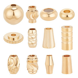 120Pcs 12 Style Brass Beads, Long-Lasting Plated, Barrel & Disc & Cone & Column & Bicone & Rondelle & Round & Flat Round