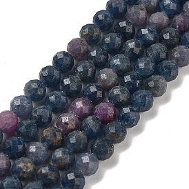 Natural Red Corundum/Ruby and Sapphire Beads Strands, Faceted, Grade AA, Round