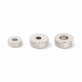 201 Stainless Steel Spacer Beads, Flat Round with Twill Texture