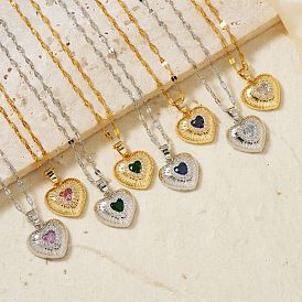 Brass Luxury Cubic Zirconia Heart Pendant Necklaces