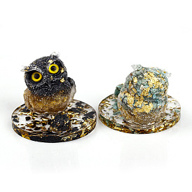 Synthetic Mixed Gemstone Chips Inside Owl Display Decorations, Figurine Home Decoration