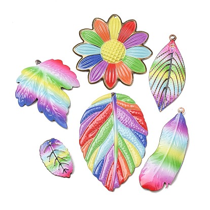 Rainbow Color Printed Iron Pendants, Red Copper, Colorful