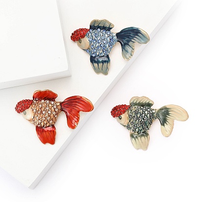 Эмалевые булавки в виде золотой рыбки, Броши из сплава со стразами для рюкзака