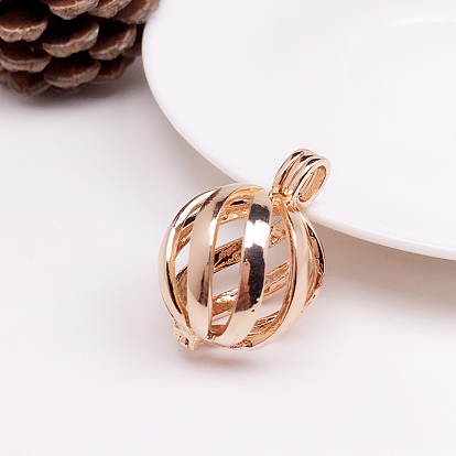 Brass Bead Cage Pendants, Hollow Round Charms, for Chime Ball Pendant Necklaces Making