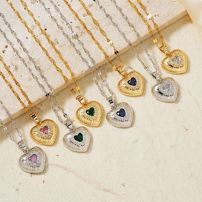 Латунные роскошные ожерелья с подвеской в форме сердца из кубического циркония