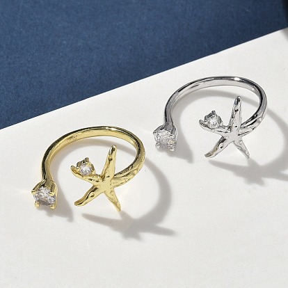Манжеты из латуни с микро паве кубический цирконий для женщин, морская звезда, долговечный, стойки покрытие, без свинца и без кадмия