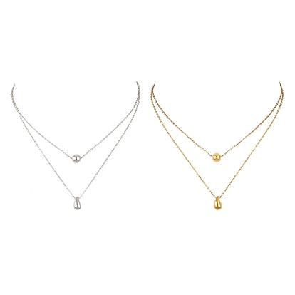 304 Подвеска в форме капли из нержавеющей стали, цепочка с двухслойным кулоном, ожерелье для женщин