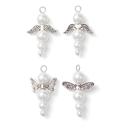4 pcs 4 styles pendentifs en perles de verre, avec des perles d'alliage, ange