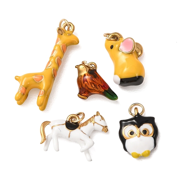 304 Stainless Steel Pendants, with Enamel, Animals Charms, Ion Plating(IP), Golden