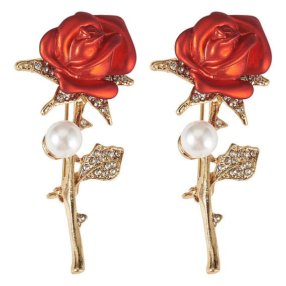 2шт. броши из цинкового сплава с кристаллами и стразами в виде роз ко Дню святого Валентина, Булавки с цветочной эмалью для женщин и мужчин