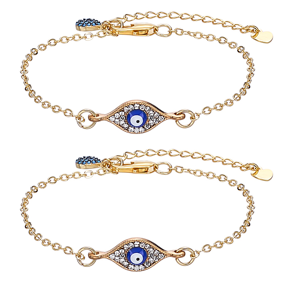 2шт. браслеты с эмалированным сплавом от сглаза, Браслеты из латуни с микропаве и фианитами для женщин