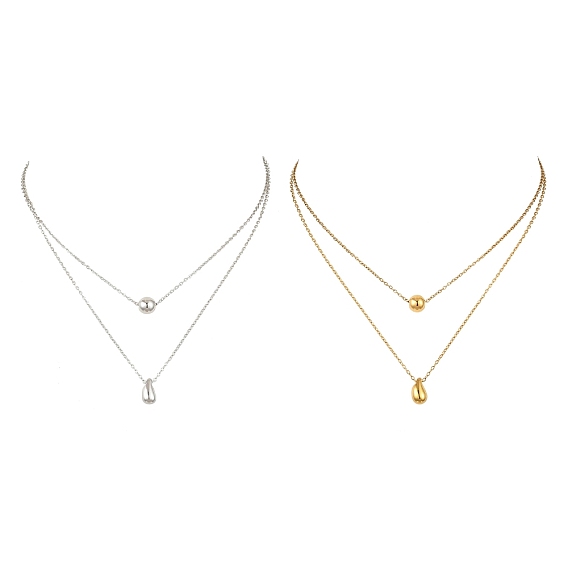 304 Подвеска в форме капли из нержавеющей стали, цепочка с двухслойным кулоном, ожерелье для женщин