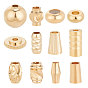 120Pcs 12 Style Brass Beads, Long-Lasting Plated, Barrel & Disc & Cone & Column & Bicone & Rondelle & Round & Flat Round