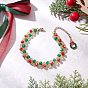Рождественские браслеты из стекла и стеклянных бусин для женщин, с подвесками из эмалевого сплава и 304 удлинителями цепей из нержавеющей стали
