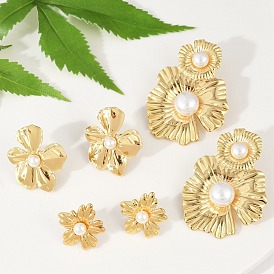 304 серьги-гвоздики из нержавеющей стали и АБС-пластика с жемчугом для женщин, ионное покрытие (ip), цветок