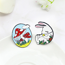 Cartoon flowers, white rabbits curl up and take a nap in the clear sky, red mushrooms grow taller quickly, trendy brooch