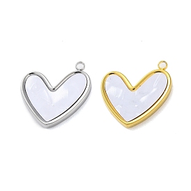 304 Stainless Steel with Synthetic Shell Pendants, Heart Charms