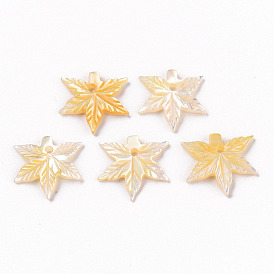 Natural Yellow Shell Charms, Maple Leaf