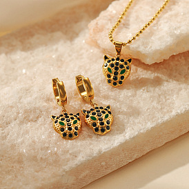 Stylish Leopard Print Crystal Stainless Steel Jewelry Set for Women