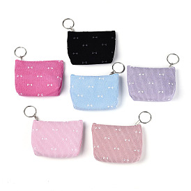 Вельветовые кошельки с бантиком, кошелек для мелочи, Прямоугольный ключ с застежкой-молнией и железными брелоками, платина