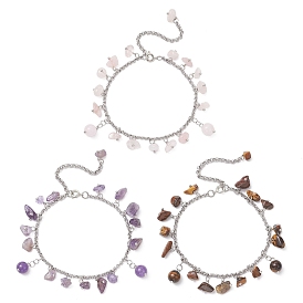 304 браслеты с подвесками из натуральной драгоценной крошки из нержавеющей стали, браслеты-цепочки роло для женщин