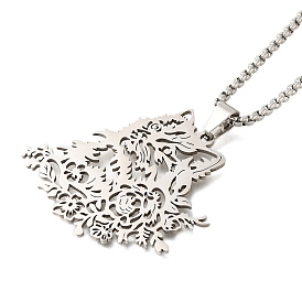 304 Stainless Steel Box Chain Hollow Cute Cat Pendant Necklaces