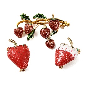 KC Gold Plated Alloy Fruit Brooches, Strawberry Enamel Pins