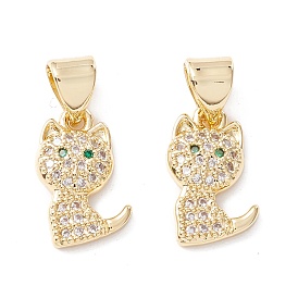 Brass Micro Pave Clear Cubic Zirconia Pendants, Long-Lasting Plated, Cadmium Free & Lead Free, Cat