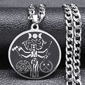 304 Stainless Steel Enamel Pendant Necklace, Moon Goddess