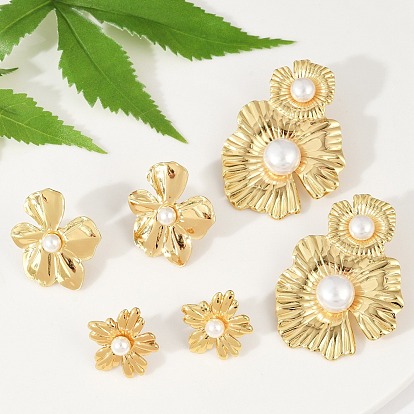 304 серьги-гвоздики из нержавеющей стали и АБС-пластика с жемчугом для женщин, ионное покрытие (ip), цветок