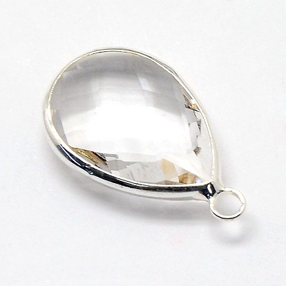 Silver Color Plated Brass Glass Teardrop Pendants