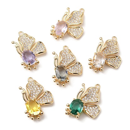 Brass with K9 Glass & Rhinestone Pendants, Light Gold, Butterfly Charms