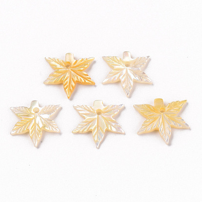 Natural Yellow Shell Charms, Maple Leaf