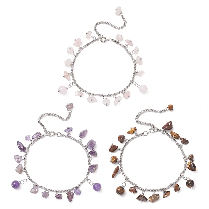 304 браслеты с подвесками из натуральной драгоценной крошки из нержавеющей стали, браслеты-цепочки роло для женщин