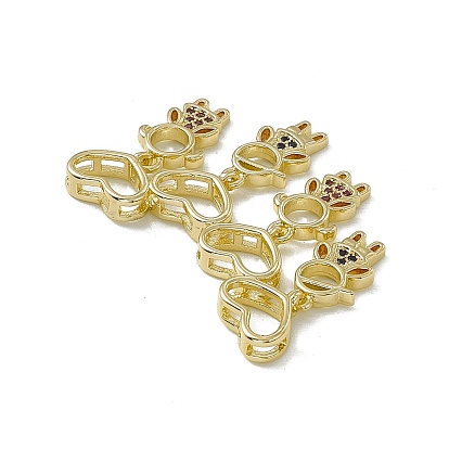 Rack Plating Brass Micro Pave Cubic Zirconia Slide Charms, Brass Jewelry for Women, Cadmium Free & Lead Free, Long-Lasting Plated, Boy & Girl