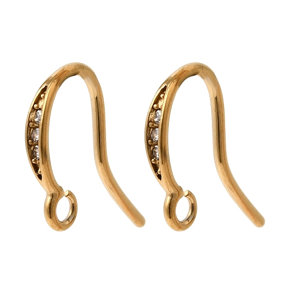 304 крючки для сережек из нержавеющей стали со стразами, ионное покрытие (ip), плоская дужка для уха с петлей