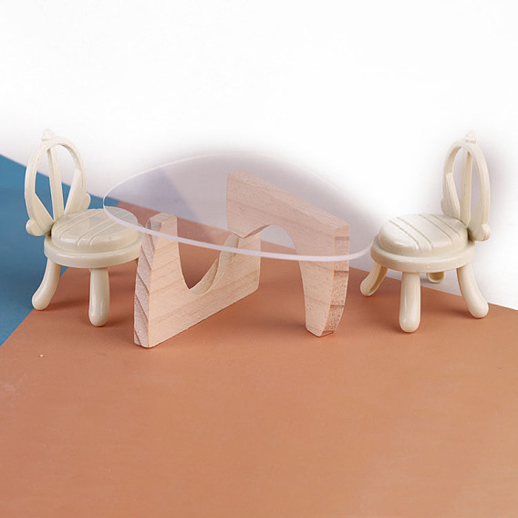 Мини-модель акрилового стола и деревянного стула, аксессуары для кукольного домика с микро-ландшафтом, притворяясь опорными украшениями
