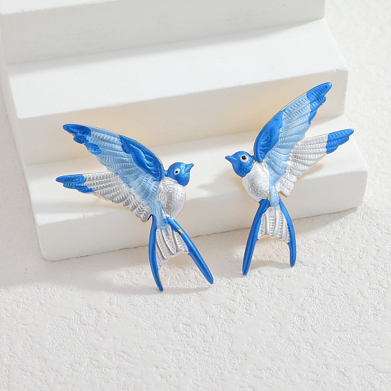 304 Серьги-гвоздики из нержавеющей стали с эмалью, птица