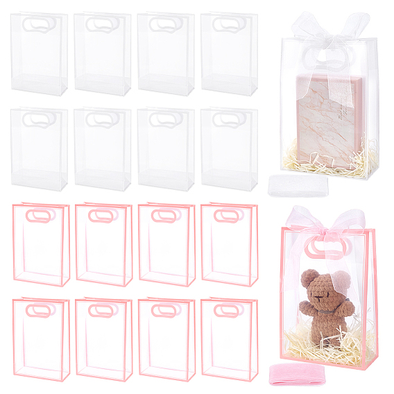 16шт. 2цвета прозрачные складные пластиковые подарочные пакеты, прямоугольные, с 8м 2 цветами прозрачной органзовой лентой, широкая лента для украшения на свадьбе